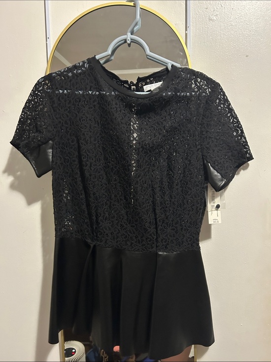 Bisou Bisou Tops - NWT! Women's Peplem Lace and Leather Top